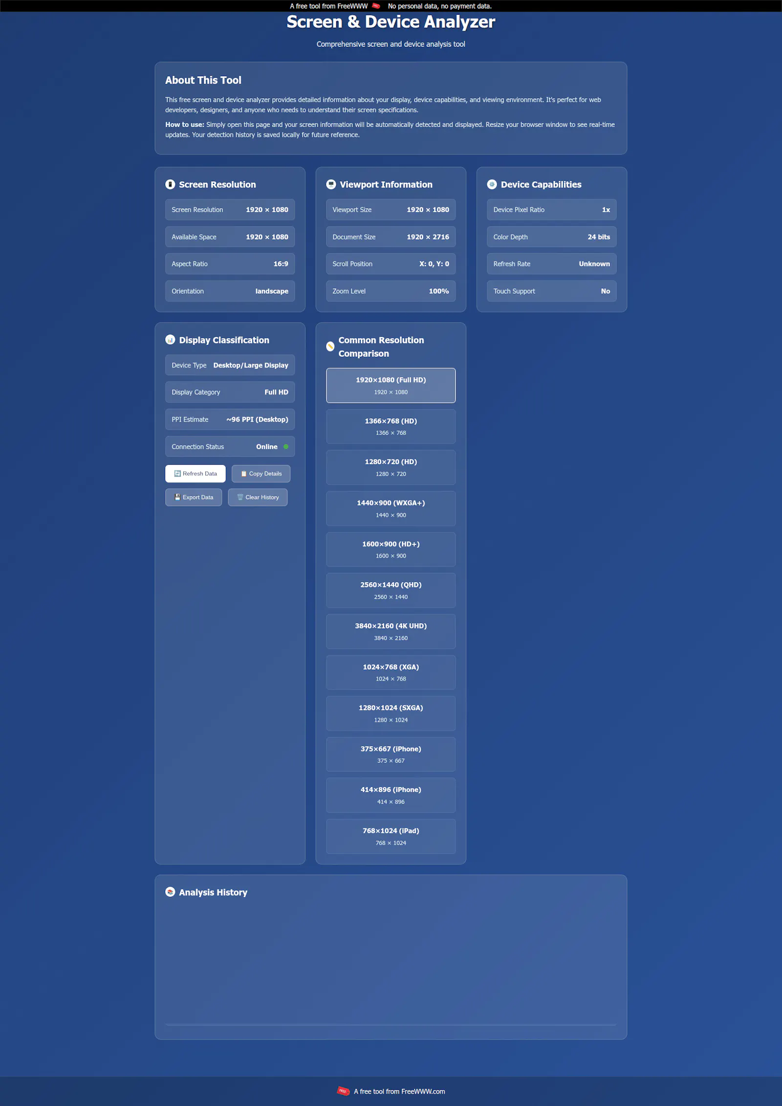 Free Online Screen & Device Analyzer... screenshot 1