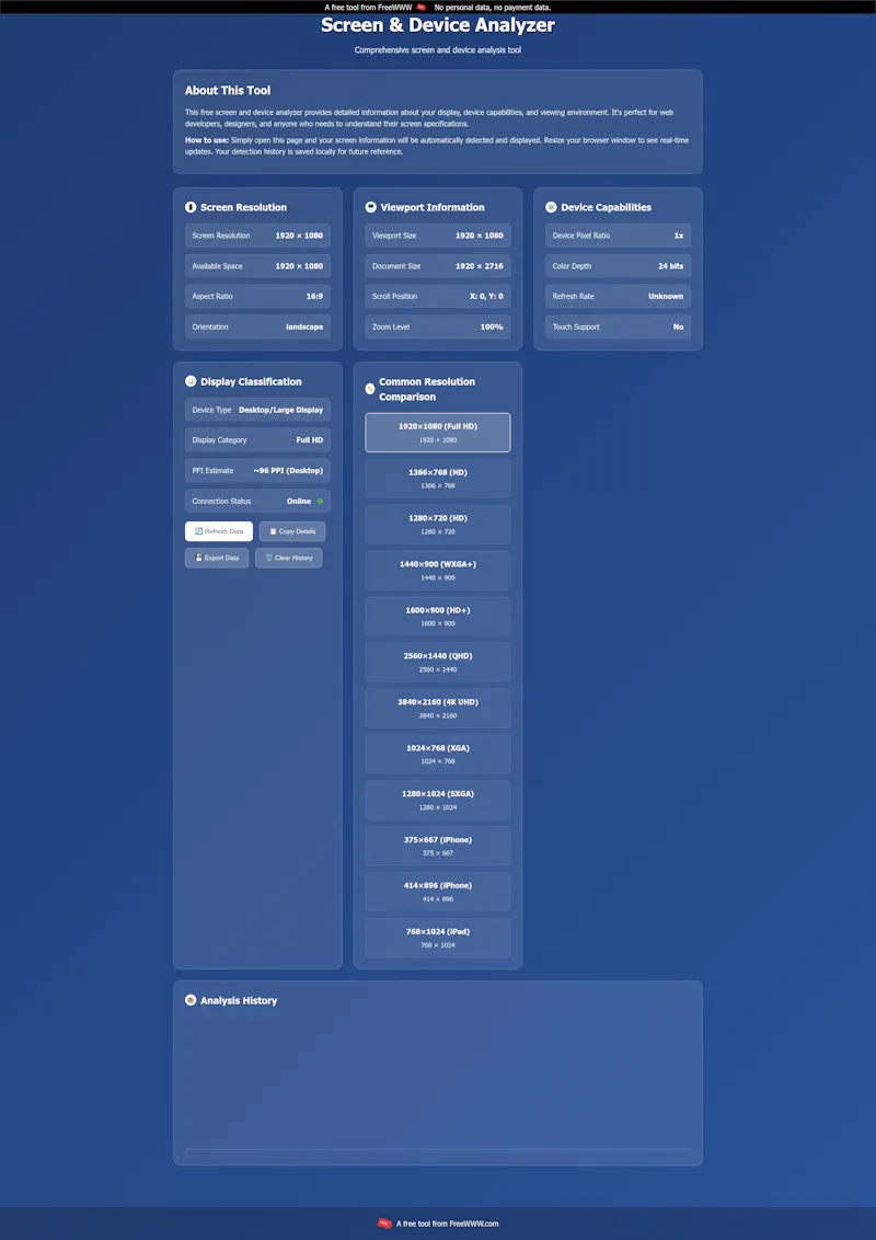 Free Online Screen & Device Analyzer... screenshot 1