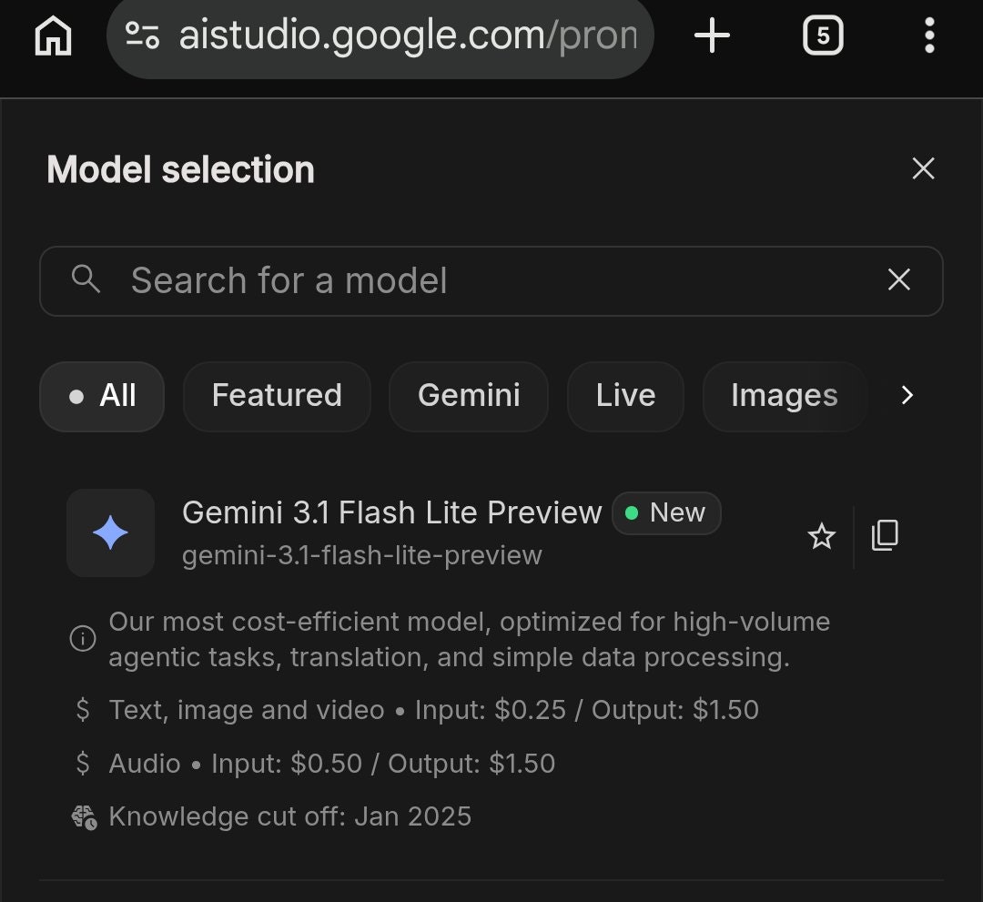 Gemini 3.1 Flash-Lite - Screenshot 2 showing product features and functionality
