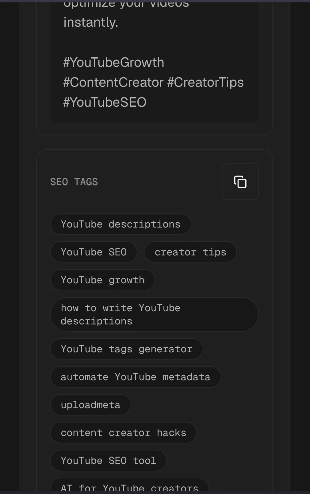 YouTube SEO metadata generator gallery image