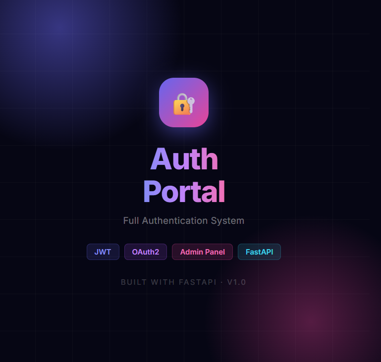 Auth Portal — Drop-in Auth for FastAPI - Main product screenshot demonstrating key features and user interface