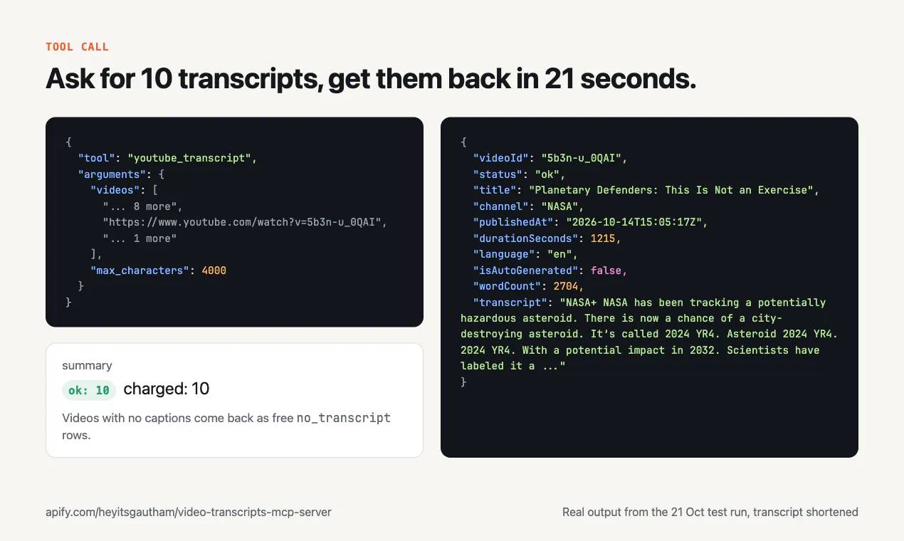 YouTube & TikTok Transcripts MCP gallery image