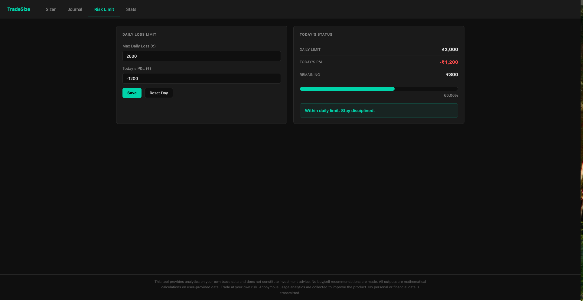 Risk & position sizing for traders - Screenshot 3 showing product features and functionality