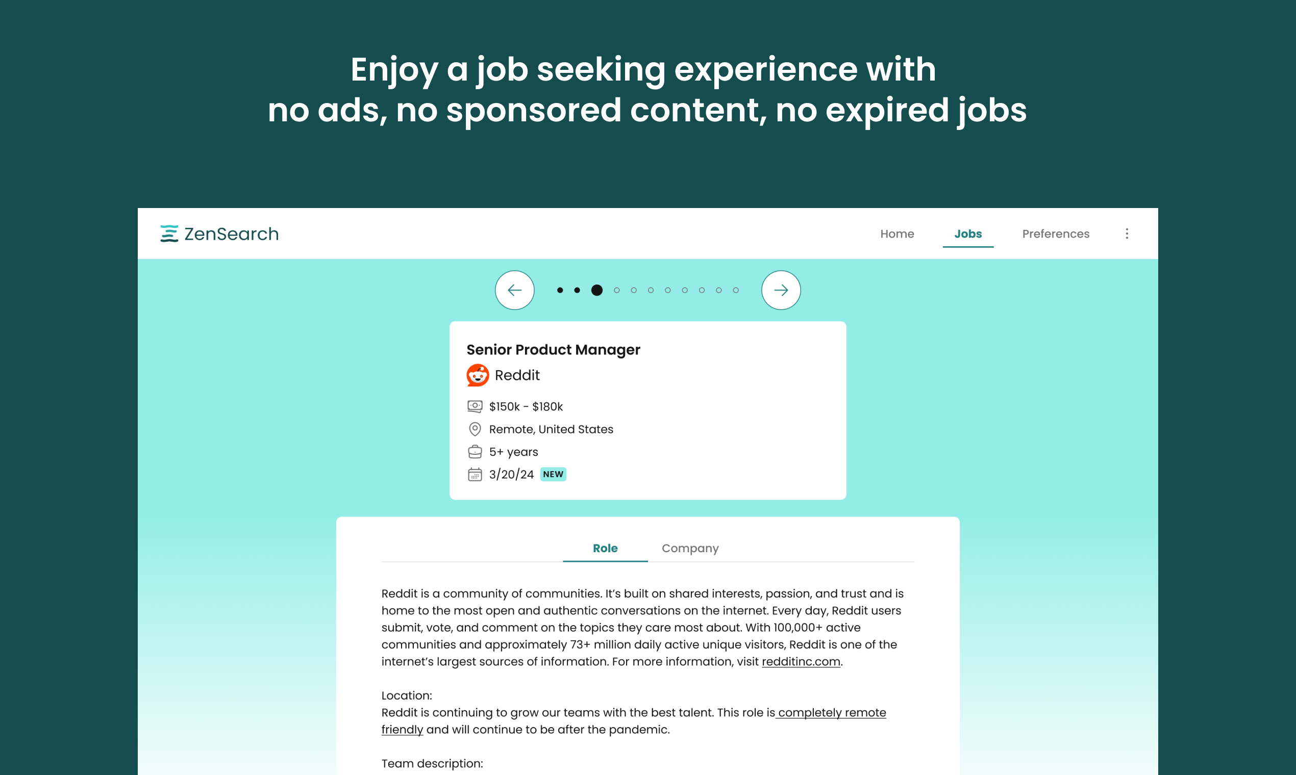Mídia 3 de Zensearch - Uma experiência consciente para encontrar trabalho focada no candidato a emprego