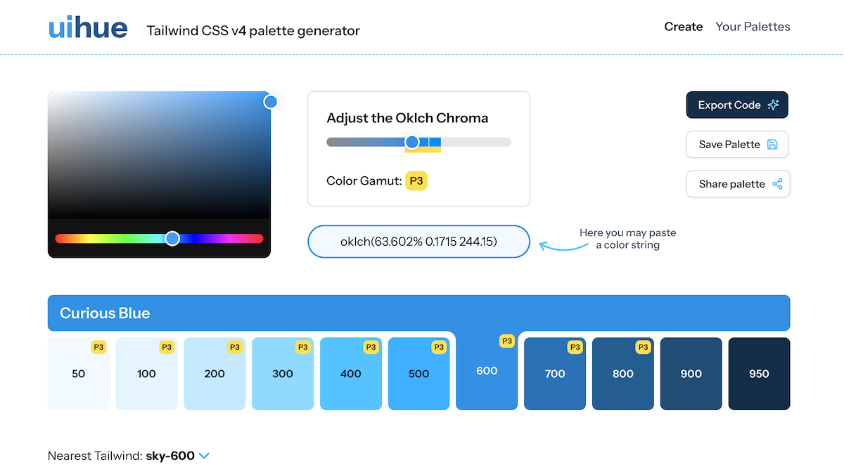 Uihue - Générateur de palettes Free Tailwind4 media 1