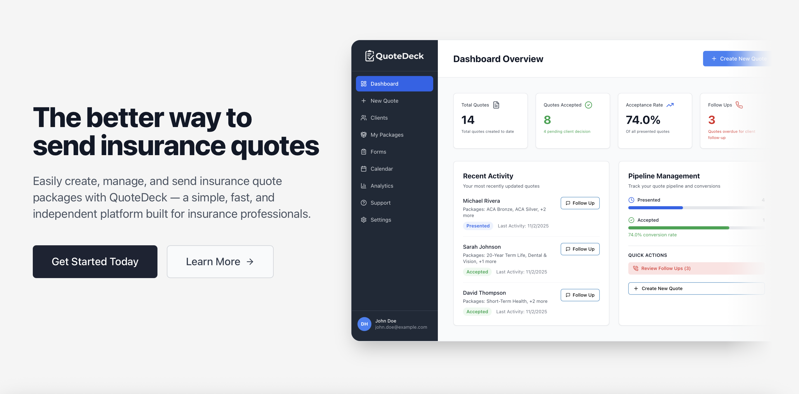 QuoteDeck - Main screenshot showing features and interface
