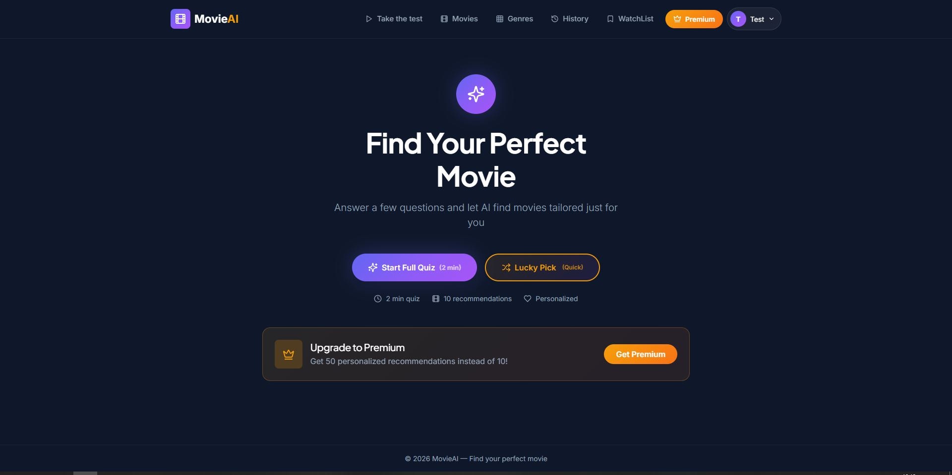 MovieAI - Screenshot 2 showing product features and functionality