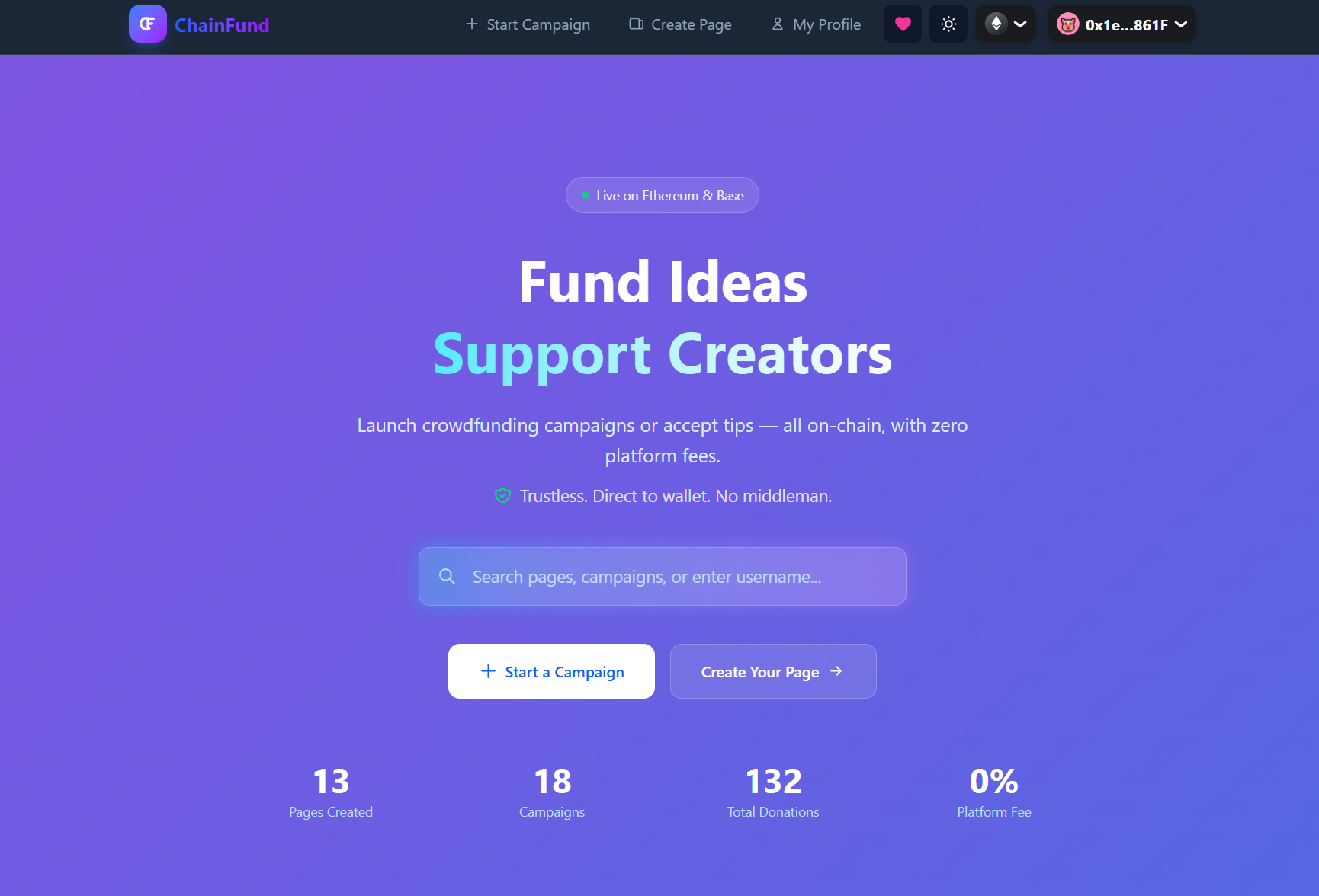 ChainFund - Main product screenshot demonstrating key features and user interface