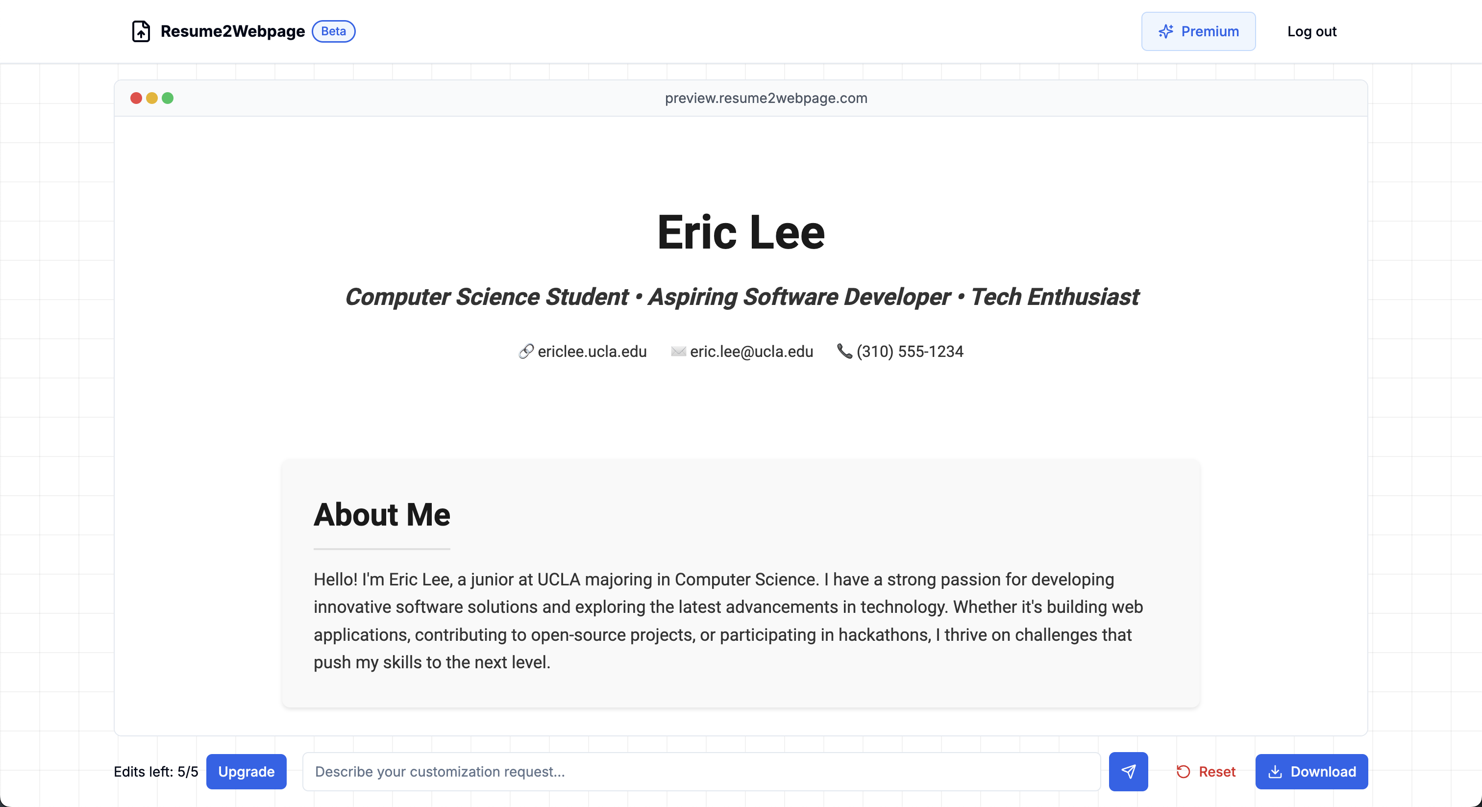 Resume2Webpage.com - 이력서를 웹 사이트로 바꾸십시오 - 코드 만 클릭 만 클릭하십시오. 미디어 3