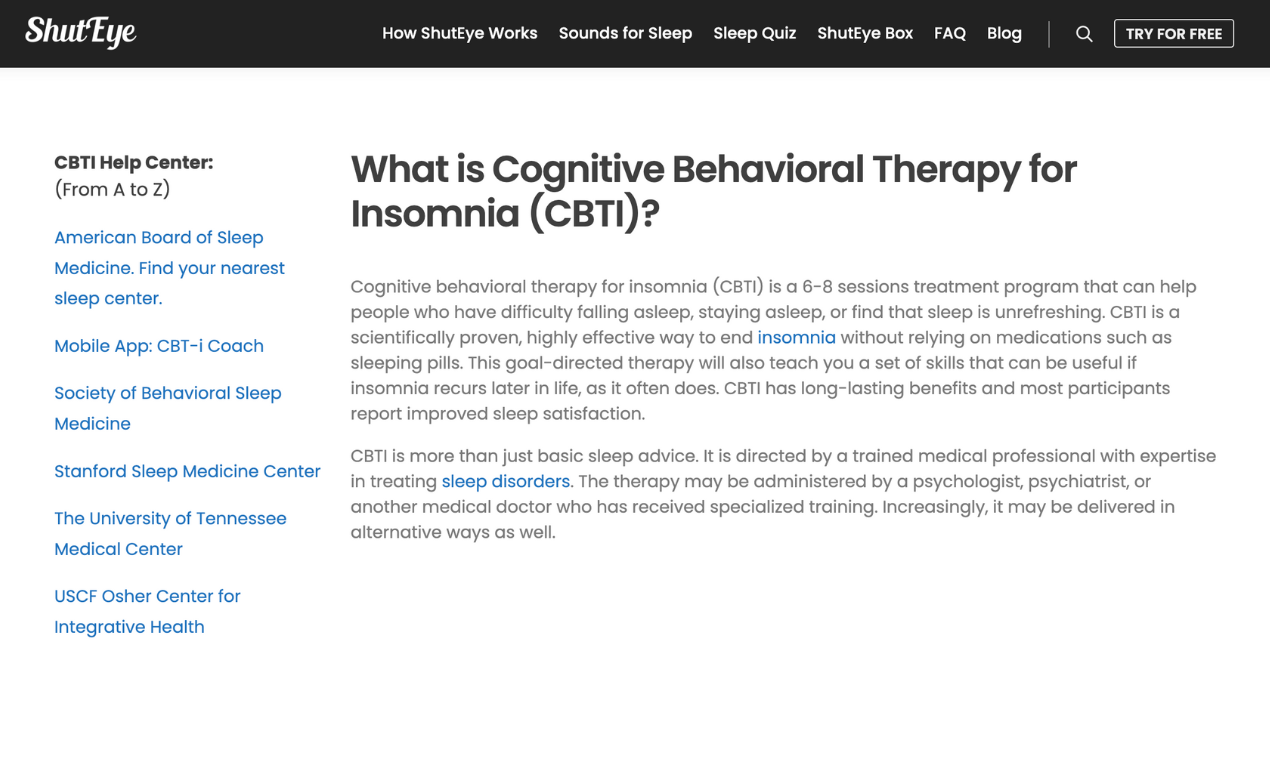 CBTI Help Center van Shuteye - Cognitieve gedragstherapie voor slapeloosheid en slaap door Shuteye media 1