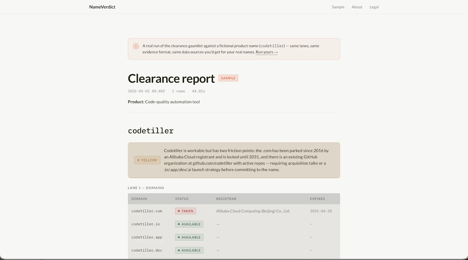 NameVerdict screenshot 2