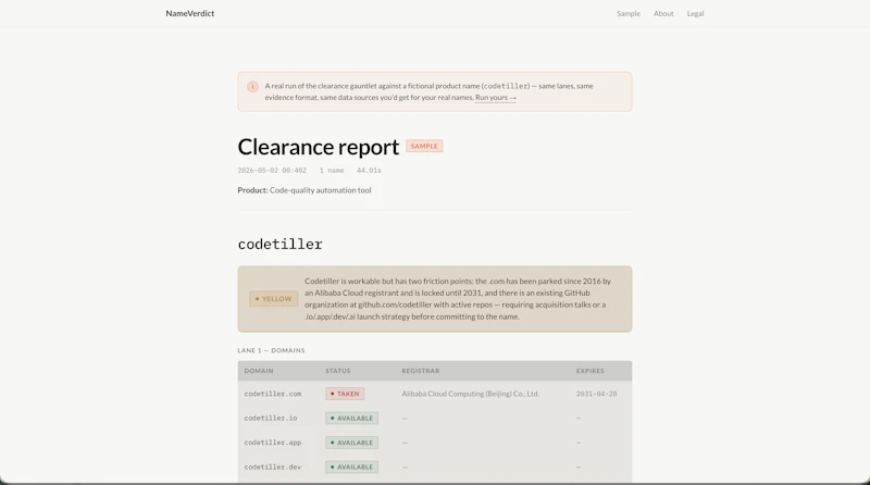 NameVerdict screenshot 2