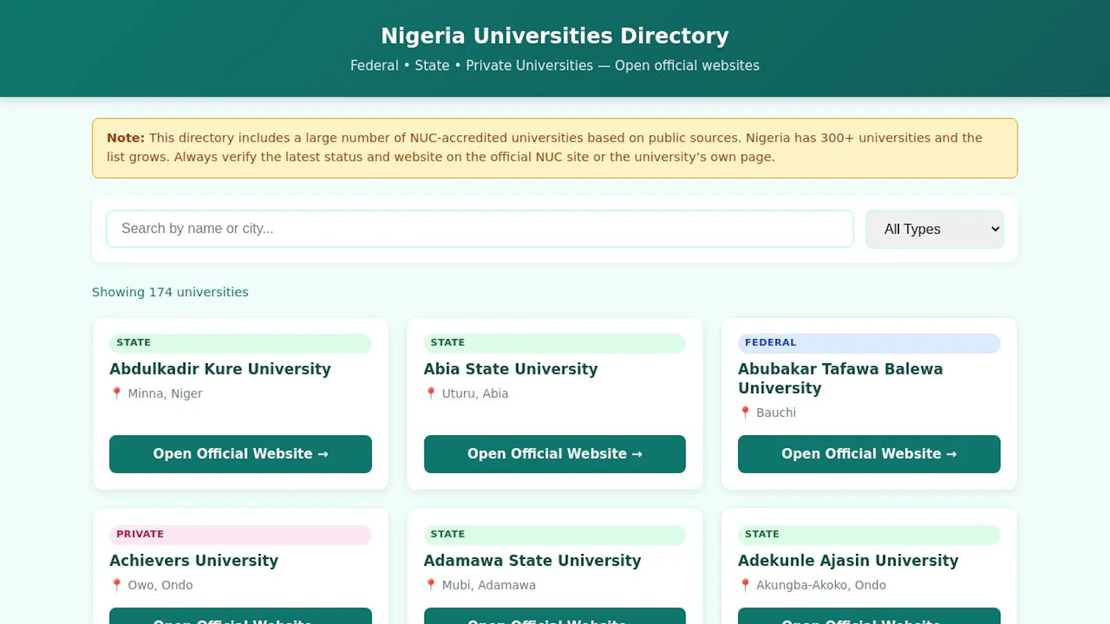 Nigeria Universities Directory screenshot 1