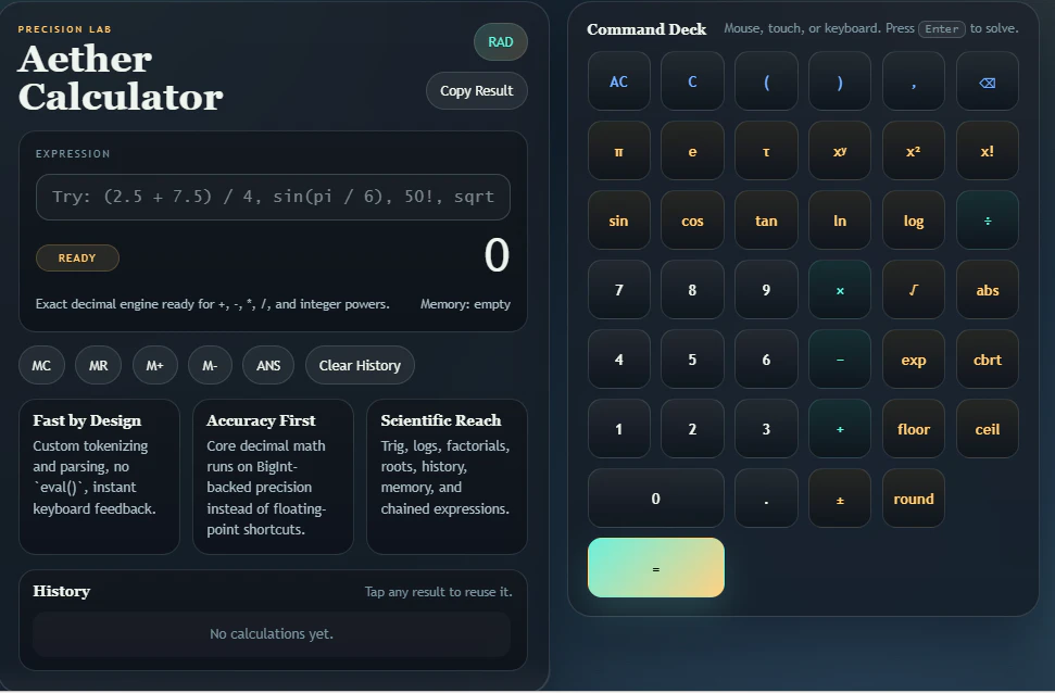 Aether Precision Calculator