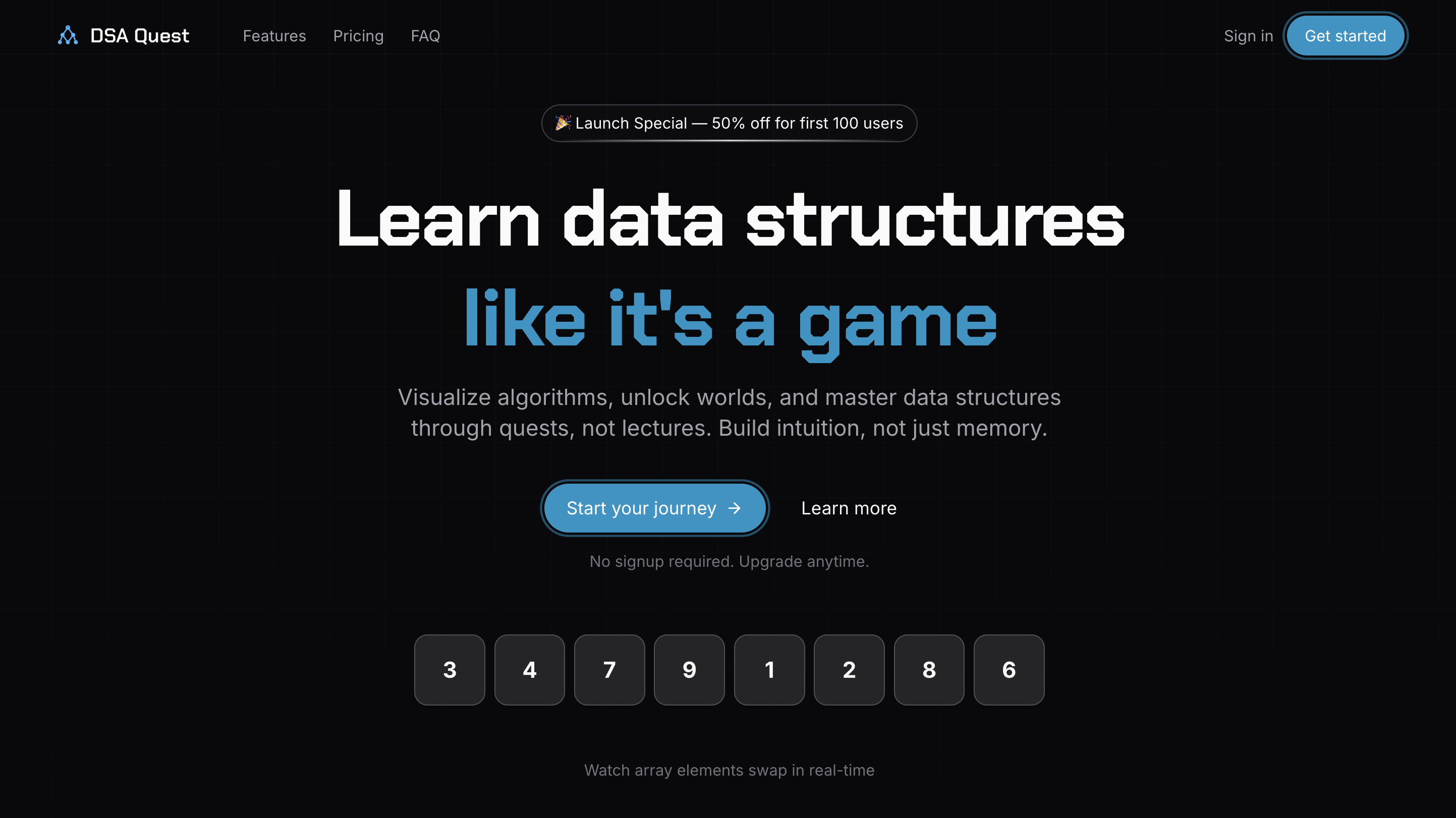 DSA Quest - Main product screenshot demonstrating key features and user interface