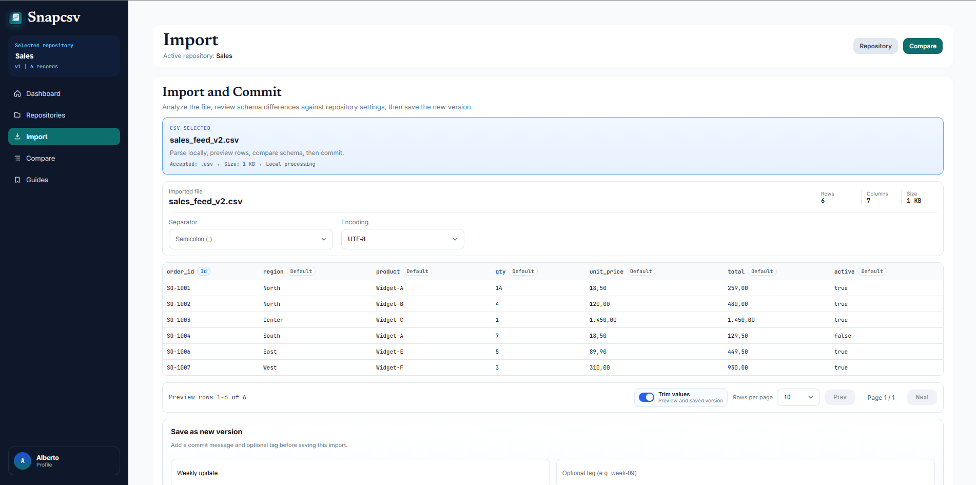 Snapcsv.dev gallery image