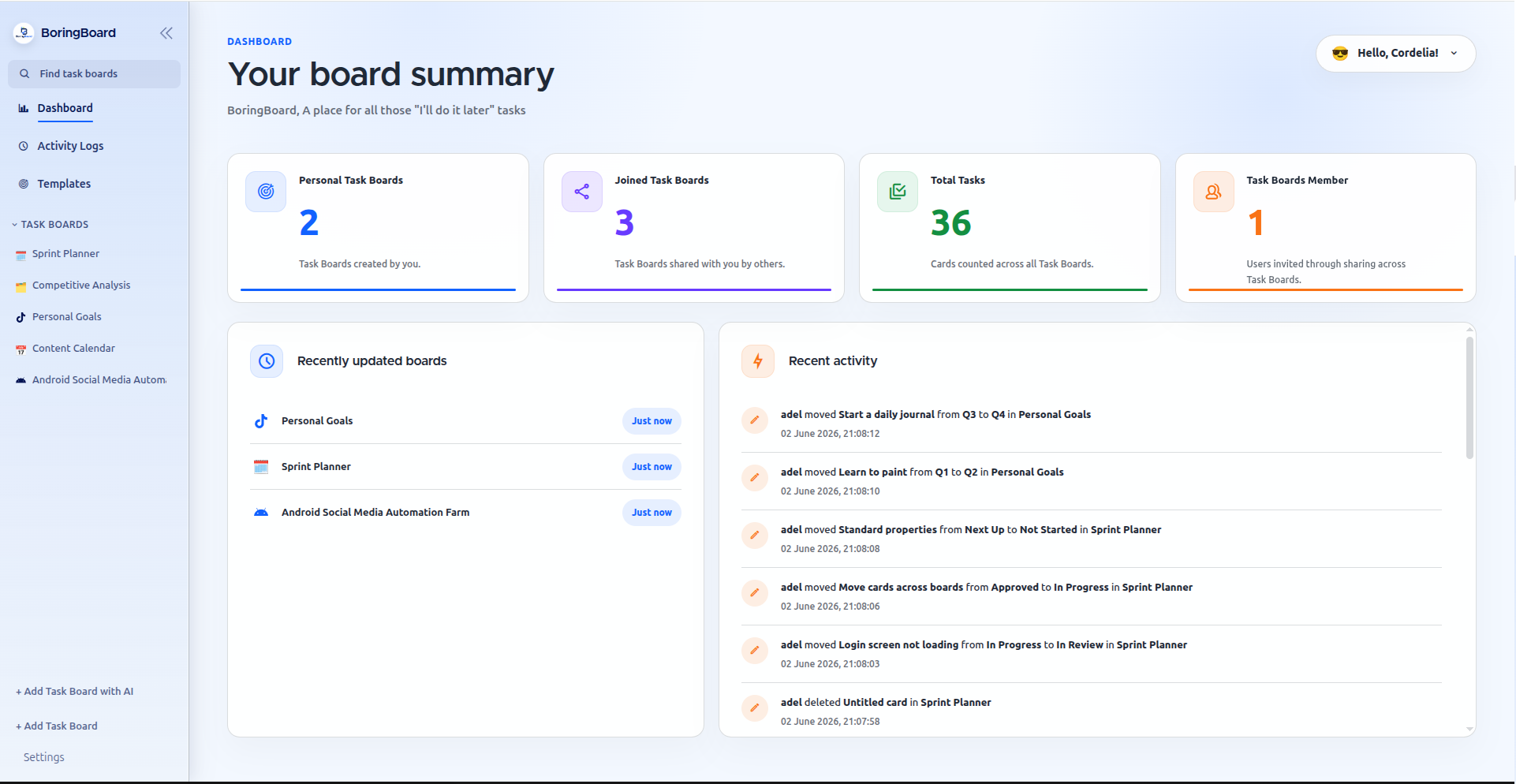 BoringBoard, another fork of focalboard gallery image