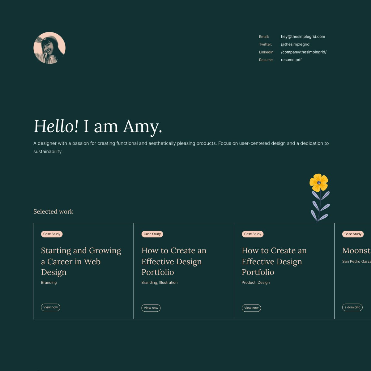 Amy Pagefolio • Free Portfolio template