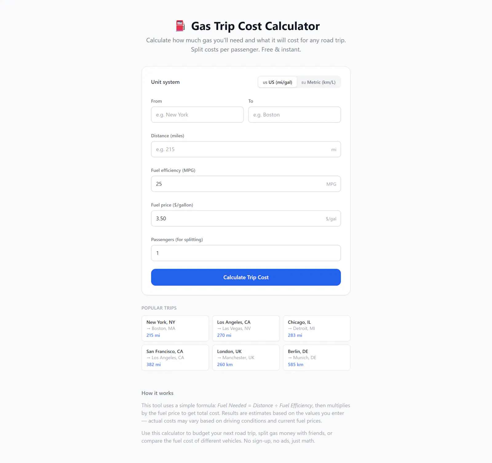 Gas Trip Cost Calculator screenshot 1