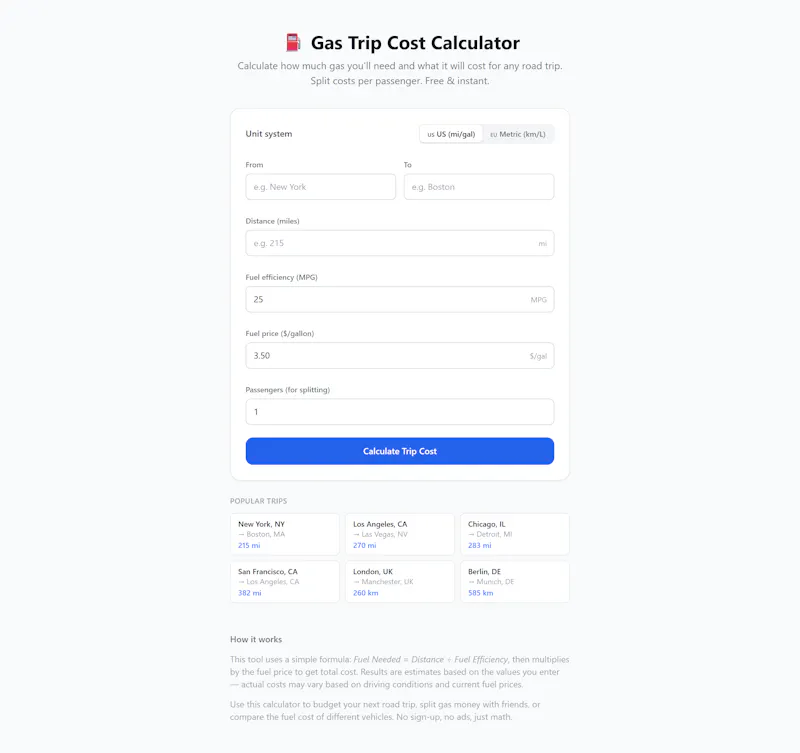 Gas Trip Cost Calculator screenshot 1