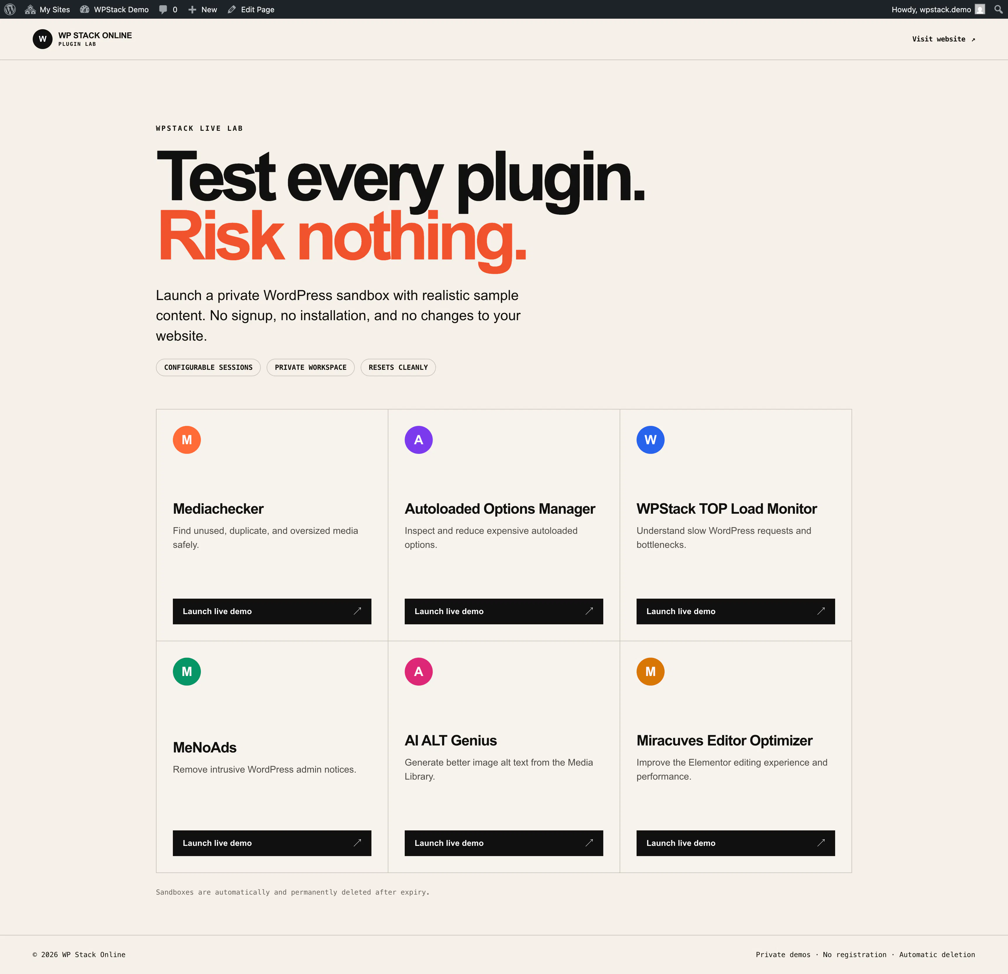 WPStack Sandbox Manager gallery image