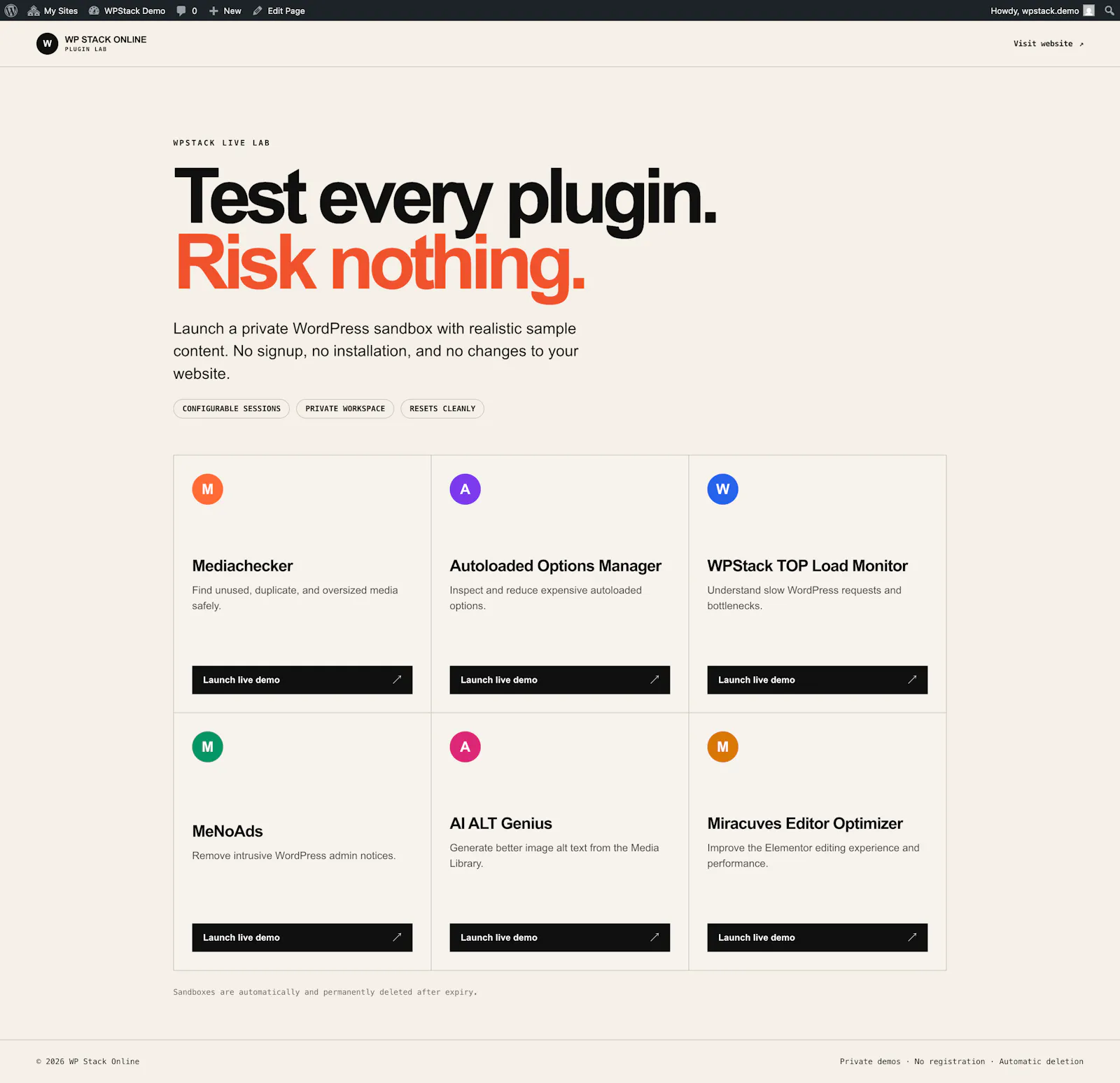 WPStack Sandbox Manager screenshot 5