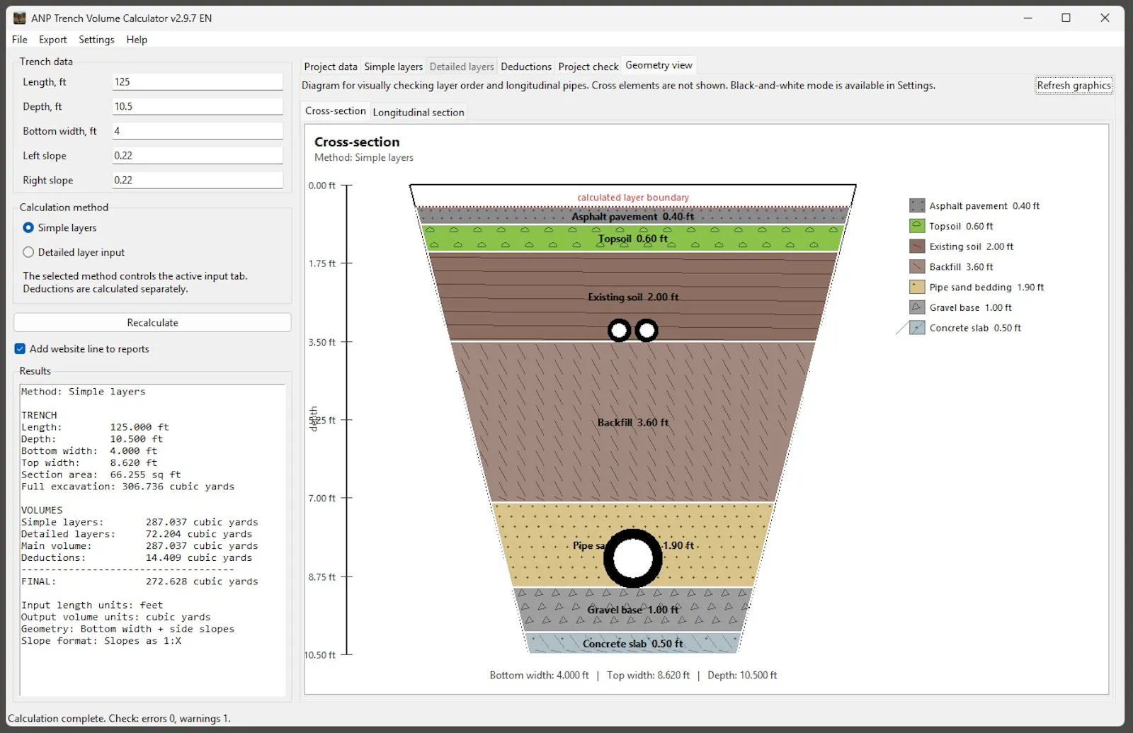 ANP Trench Volume Calculator screenshot 2