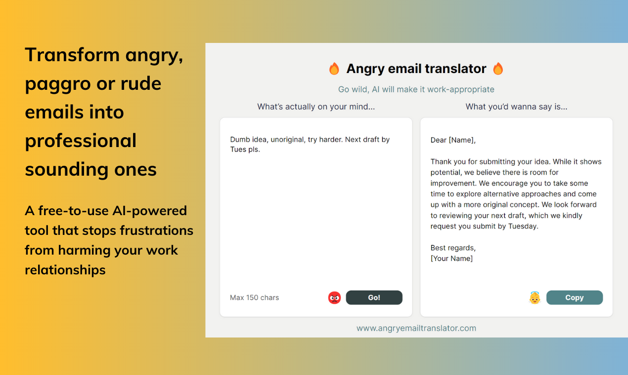 Mídia 1 de Tradutor de e -mail furioso - Ferramenta de IA gratuita para transformar e -mails raivosos em educados