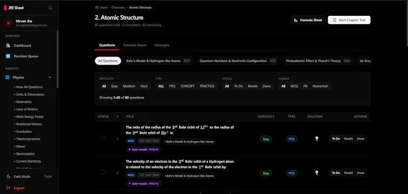 JEEA2Z - Structured JEE Problem Tracker screenshot 2