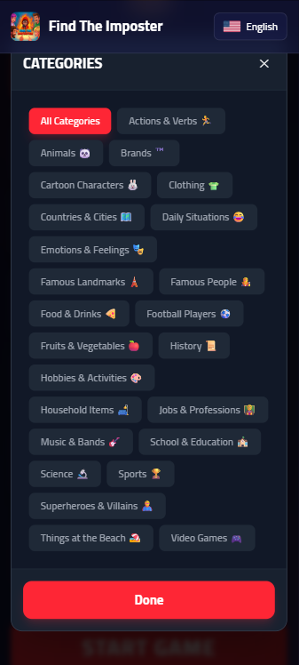 Free party game | Find the imposter - Screenshot 2 showing product features and functionality