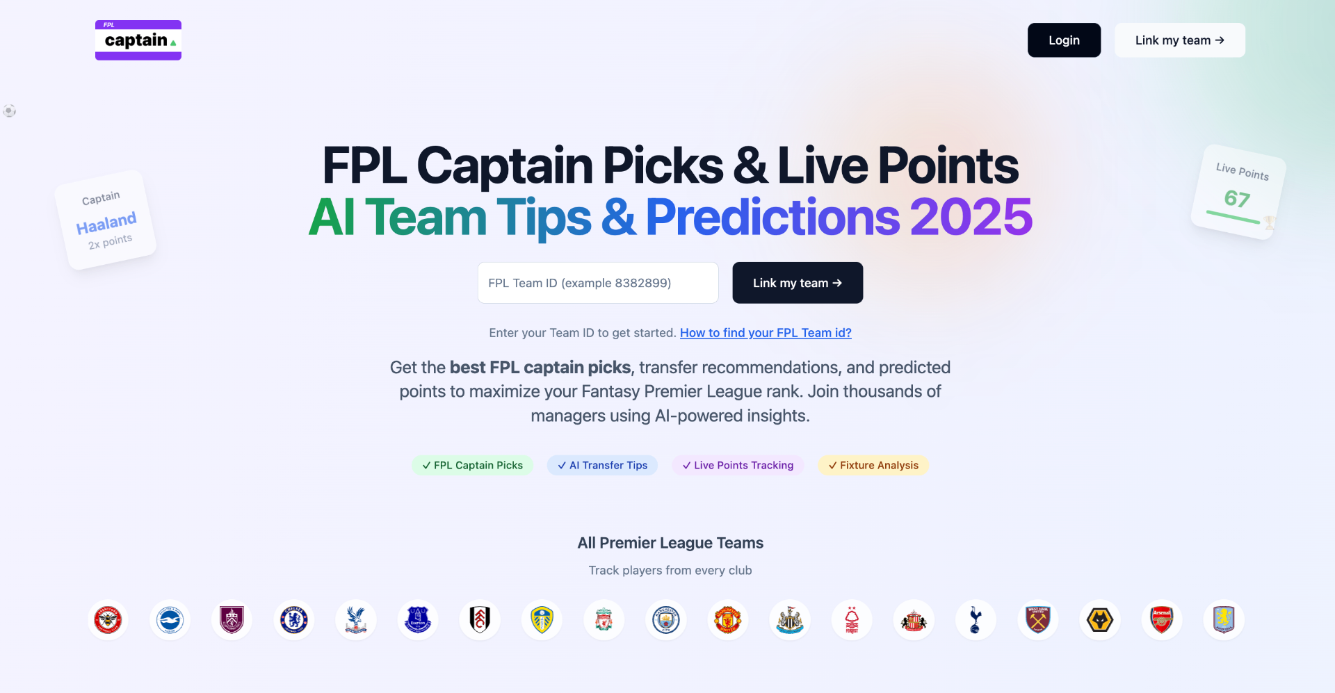 Capitano FPL - FPL Captain Picks & Live Points Ai Team Suggerimenti media 1