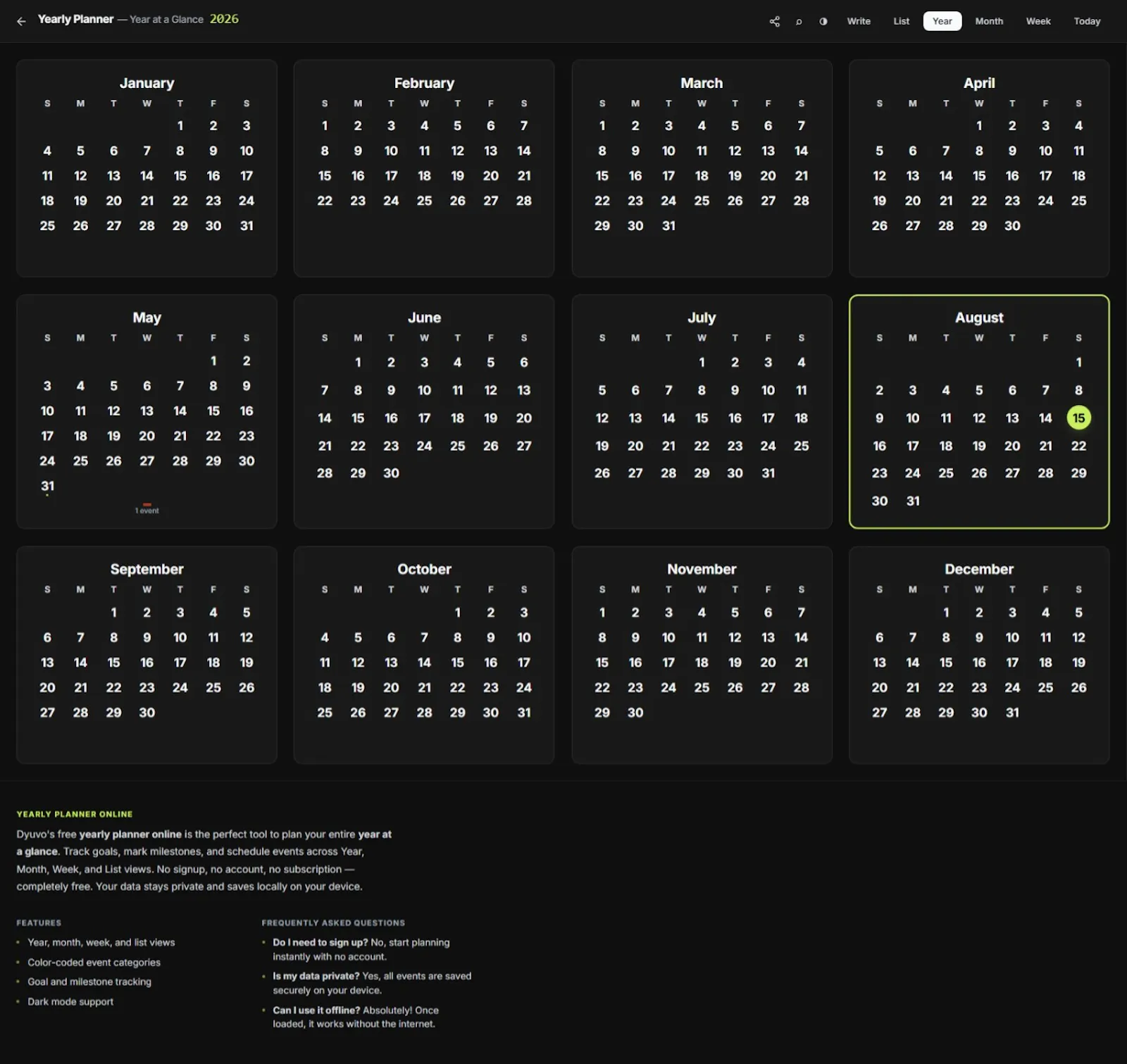 Dyuvo Yearly Planner screenshot 1
