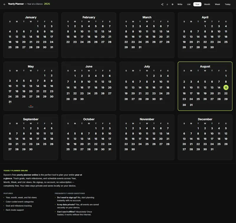 Dyuvo Yearly Planner screenshot 1