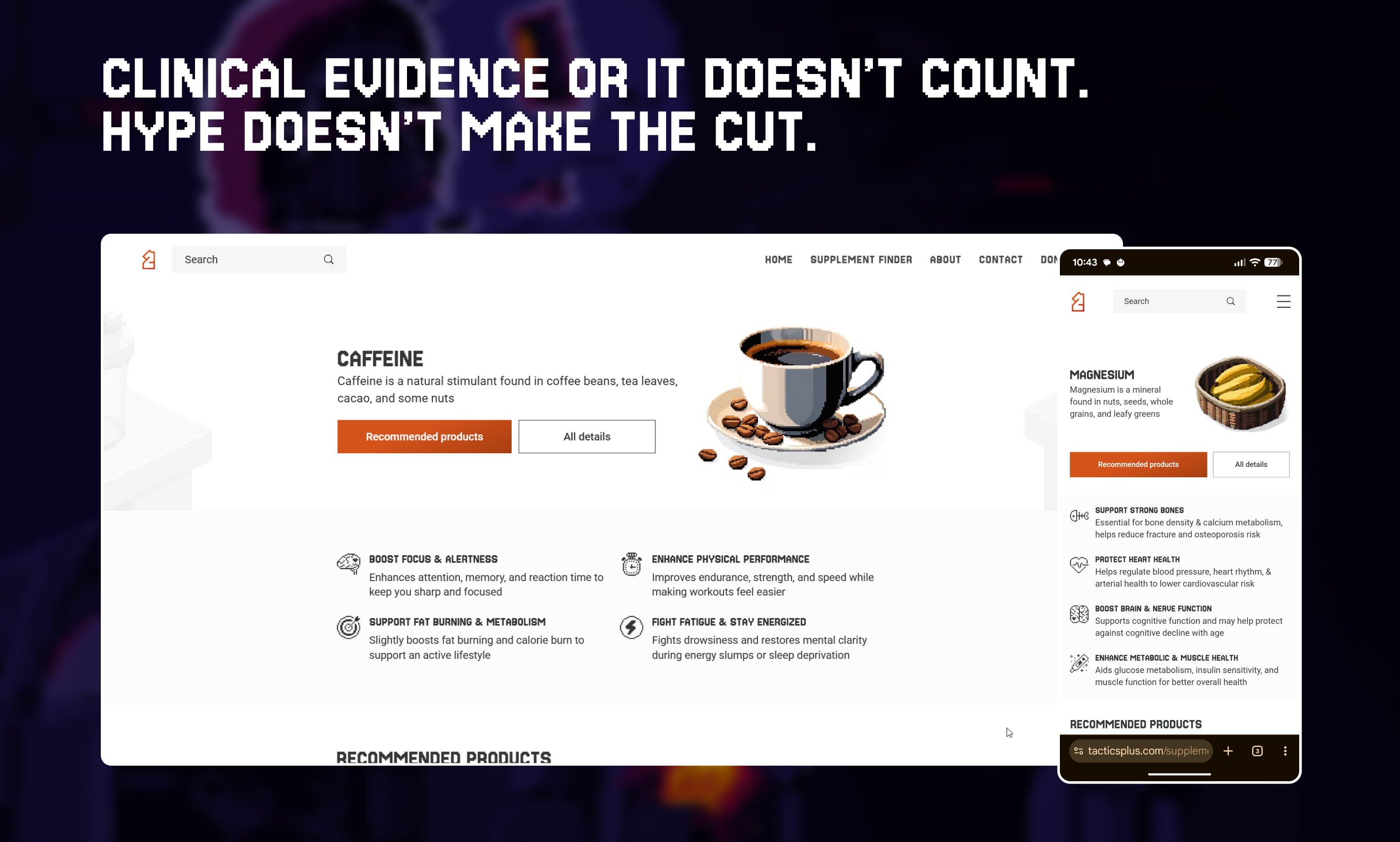 Tactics+ Supplement Finder - Screenshot 2 showing product features and functionality