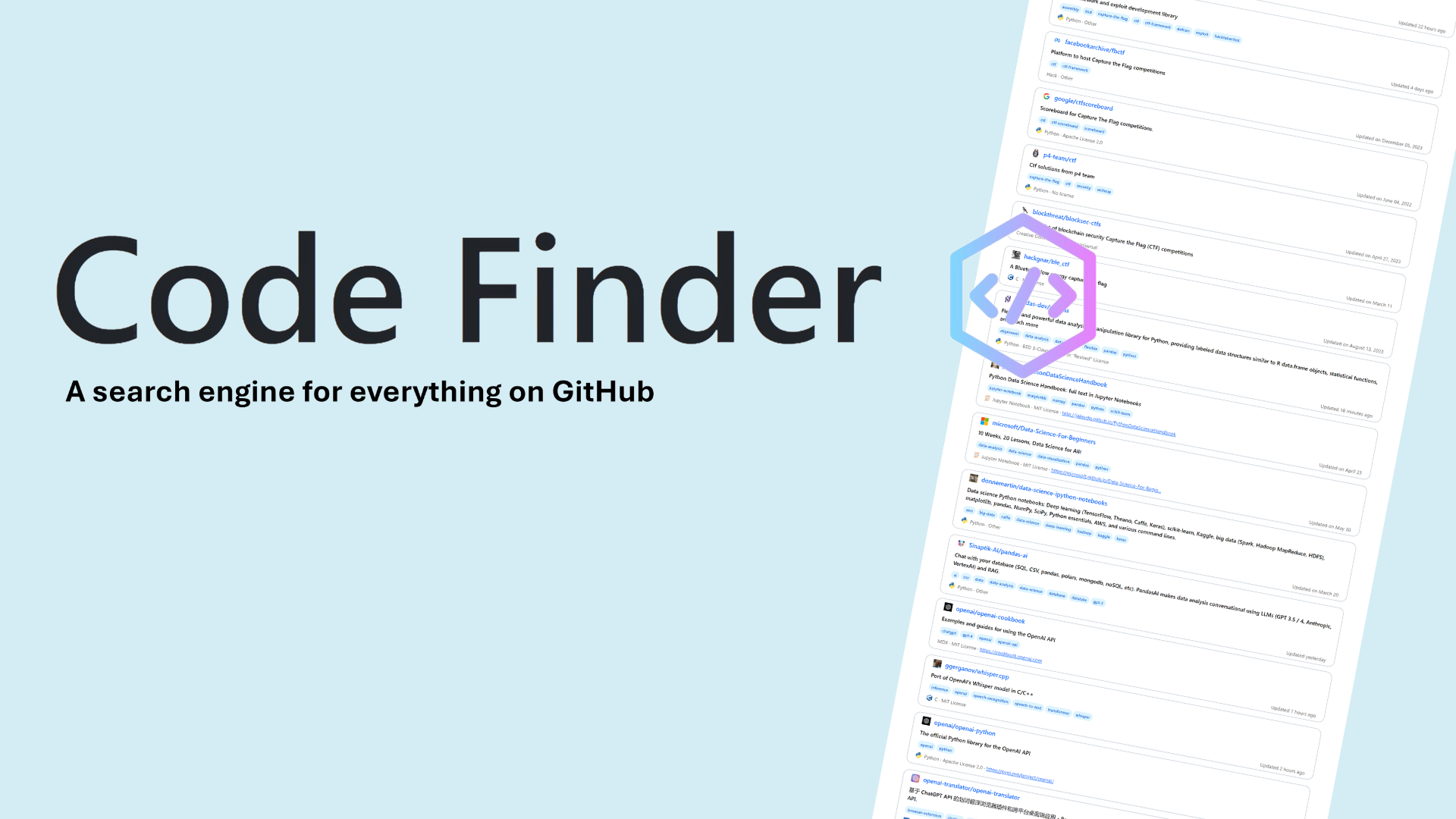 startuptile Code Finder-A search engine GitHub repositories