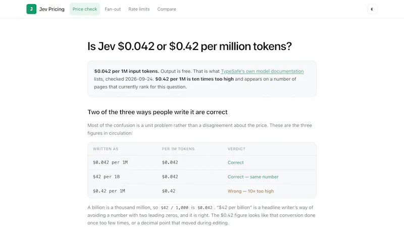 Jev Pricing screenshot 2