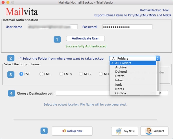 Backup de Hotmail do Mailvita para software MAC media 2