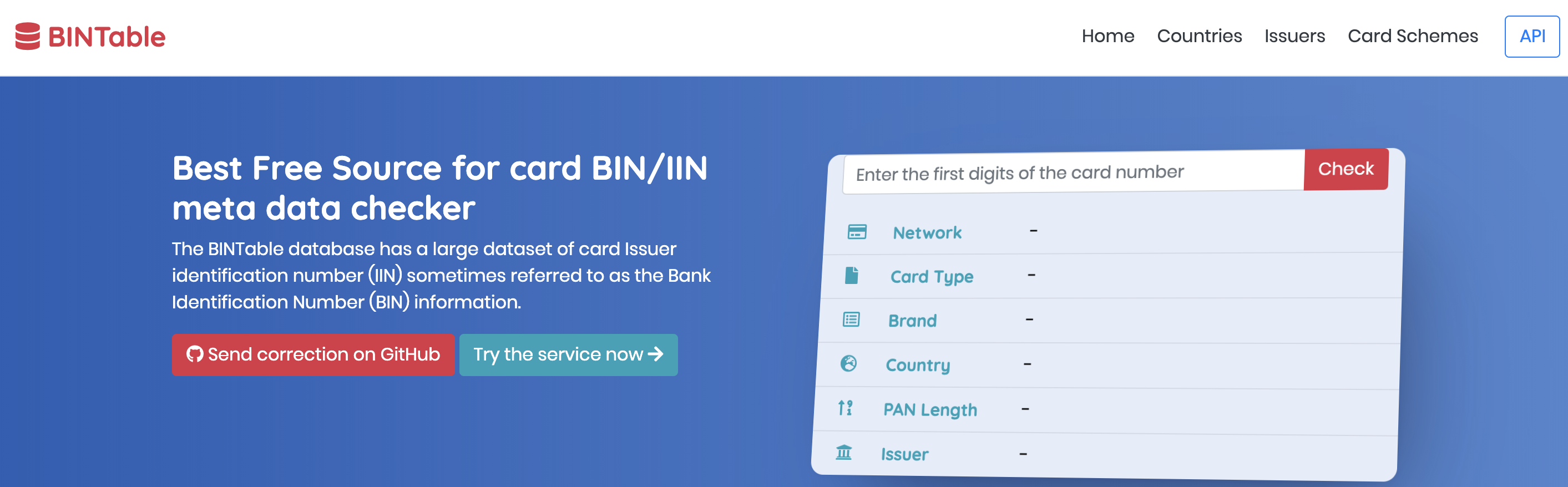 BIN/IIN Lookup web service and website gallery image