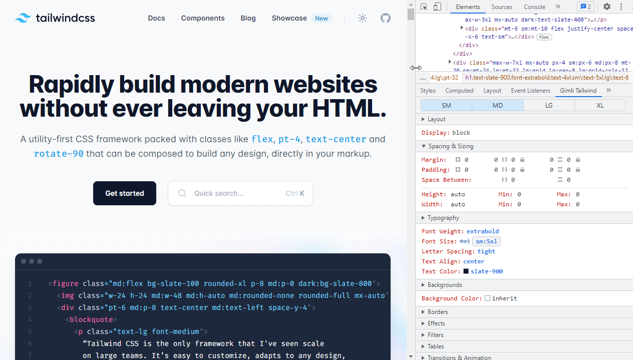 Gimli Tailwind 3 - Tailwind CSS를위한 스마트 도구를 활성화하는 DevTools 확장 미디어 3