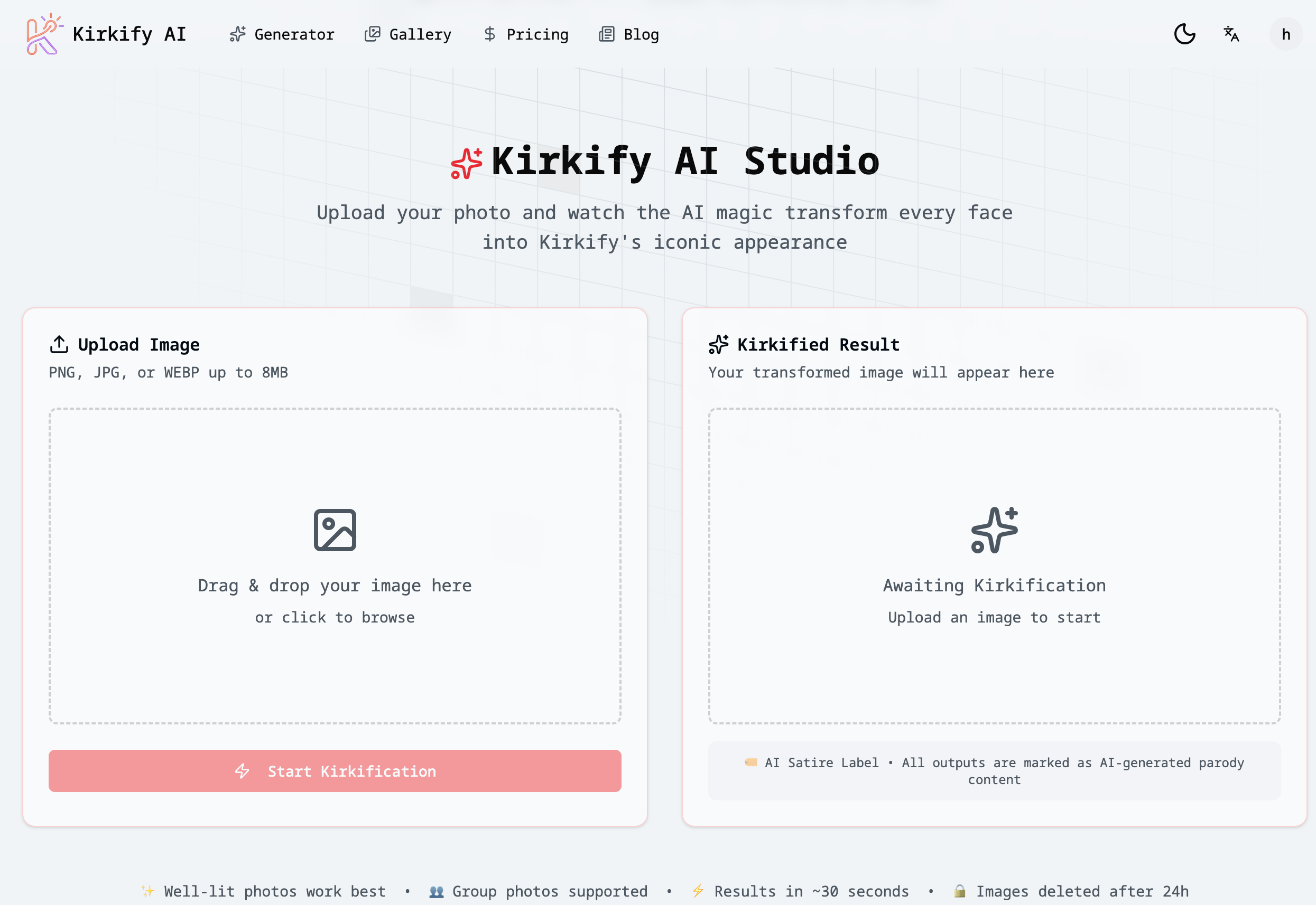 Kirkify ai - Main product screenshot demonstrating key features and user interface