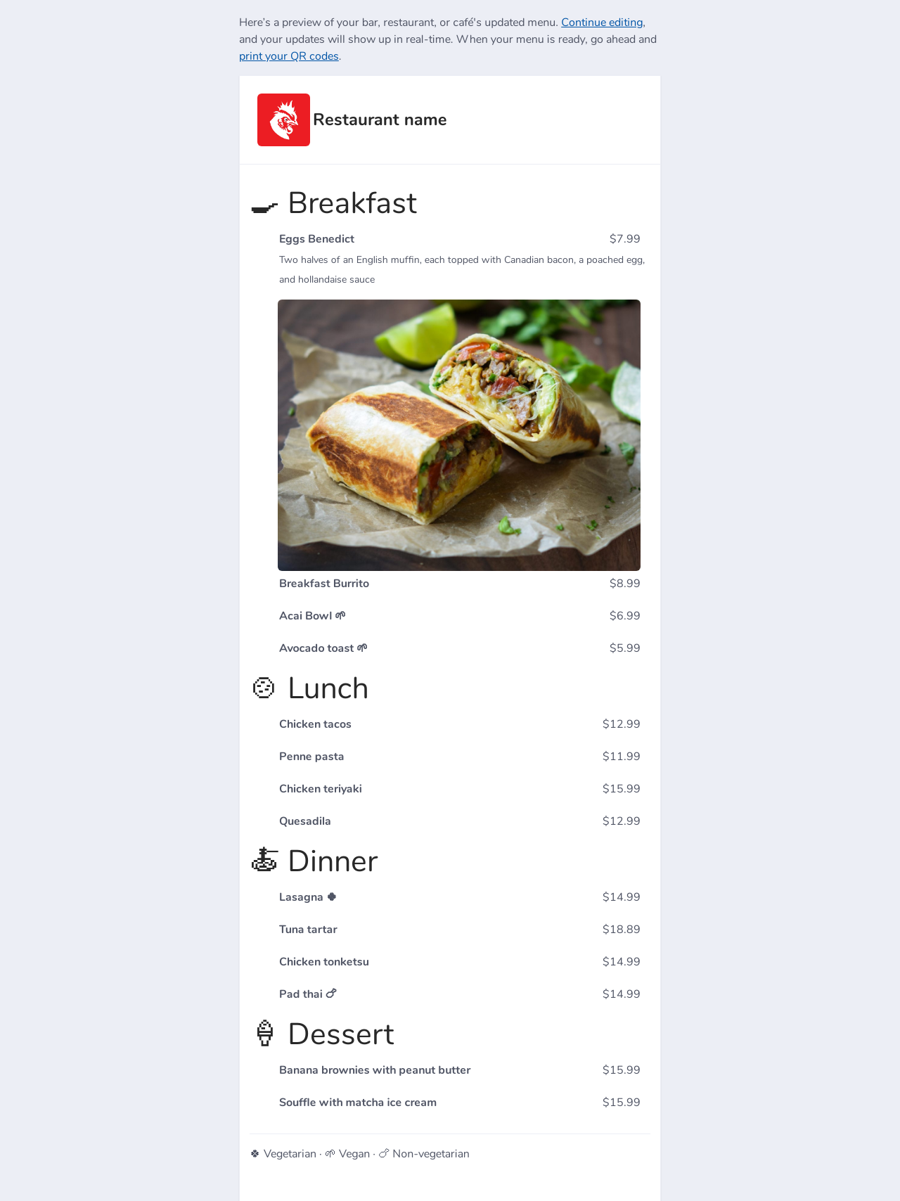 Create QR Menu gallery image