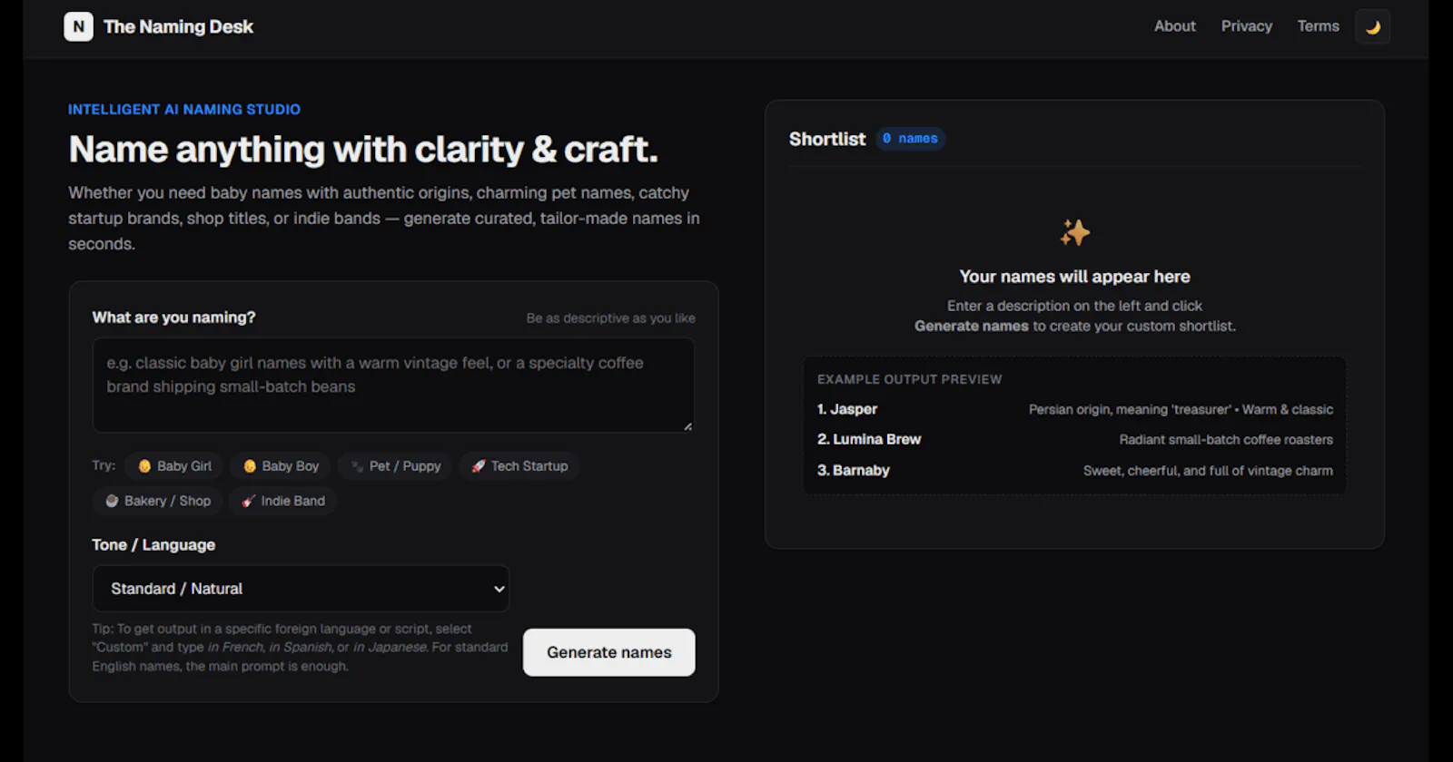 The Naming Desk screenshot 1