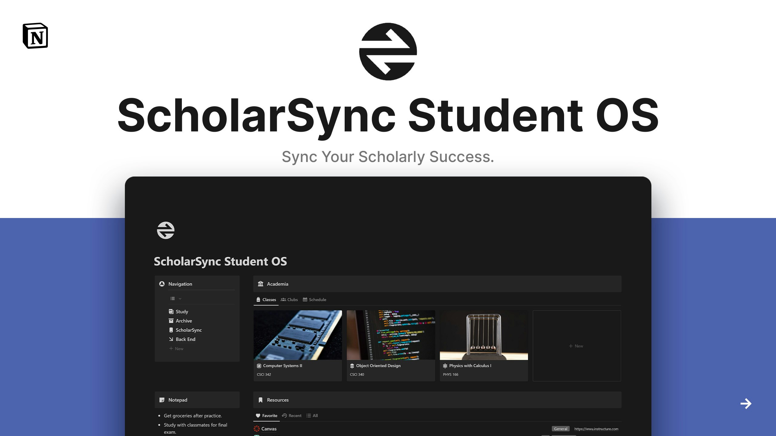 ScholarSync 학생 OS 개념 템플릿 - 학생들, 학생들을 위해 구축 된 최고의 생산성 OS 미디어 1