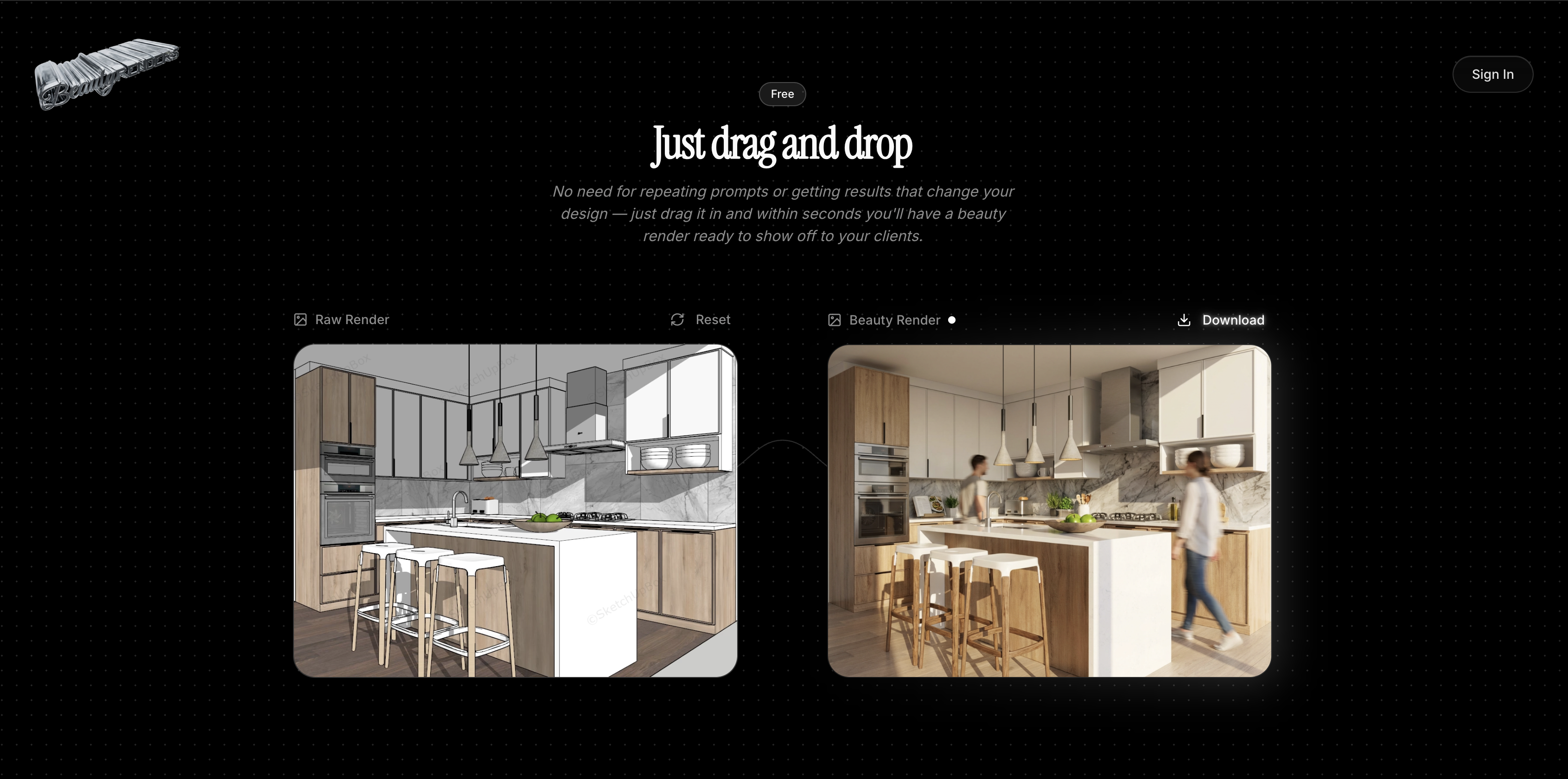 Beauty Renders - Screenshot 2 showing product features and functionality