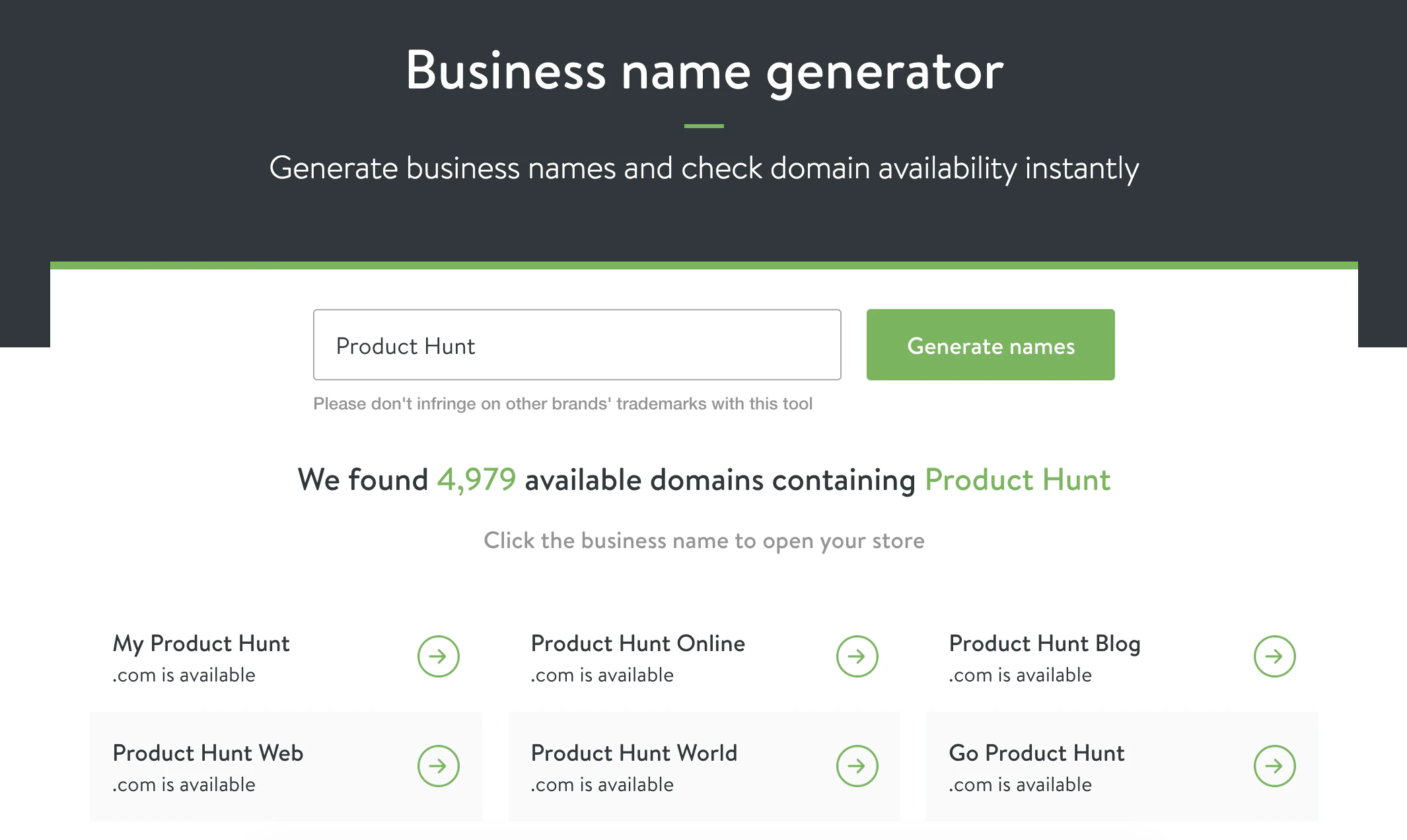 Business Name Generator, by Shopify