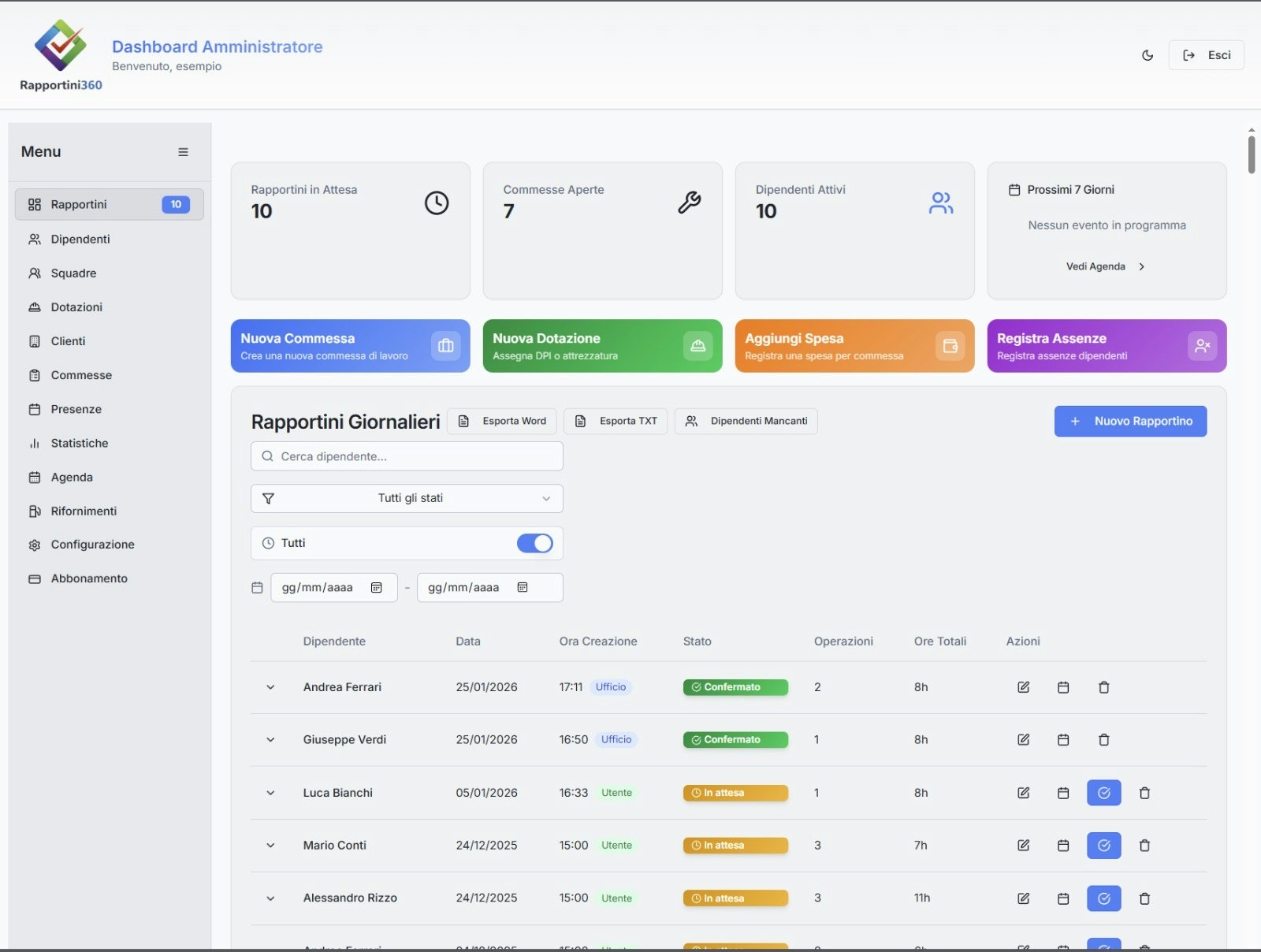 Rapportini360 - Main product screenshot demonstrating key features and user interface