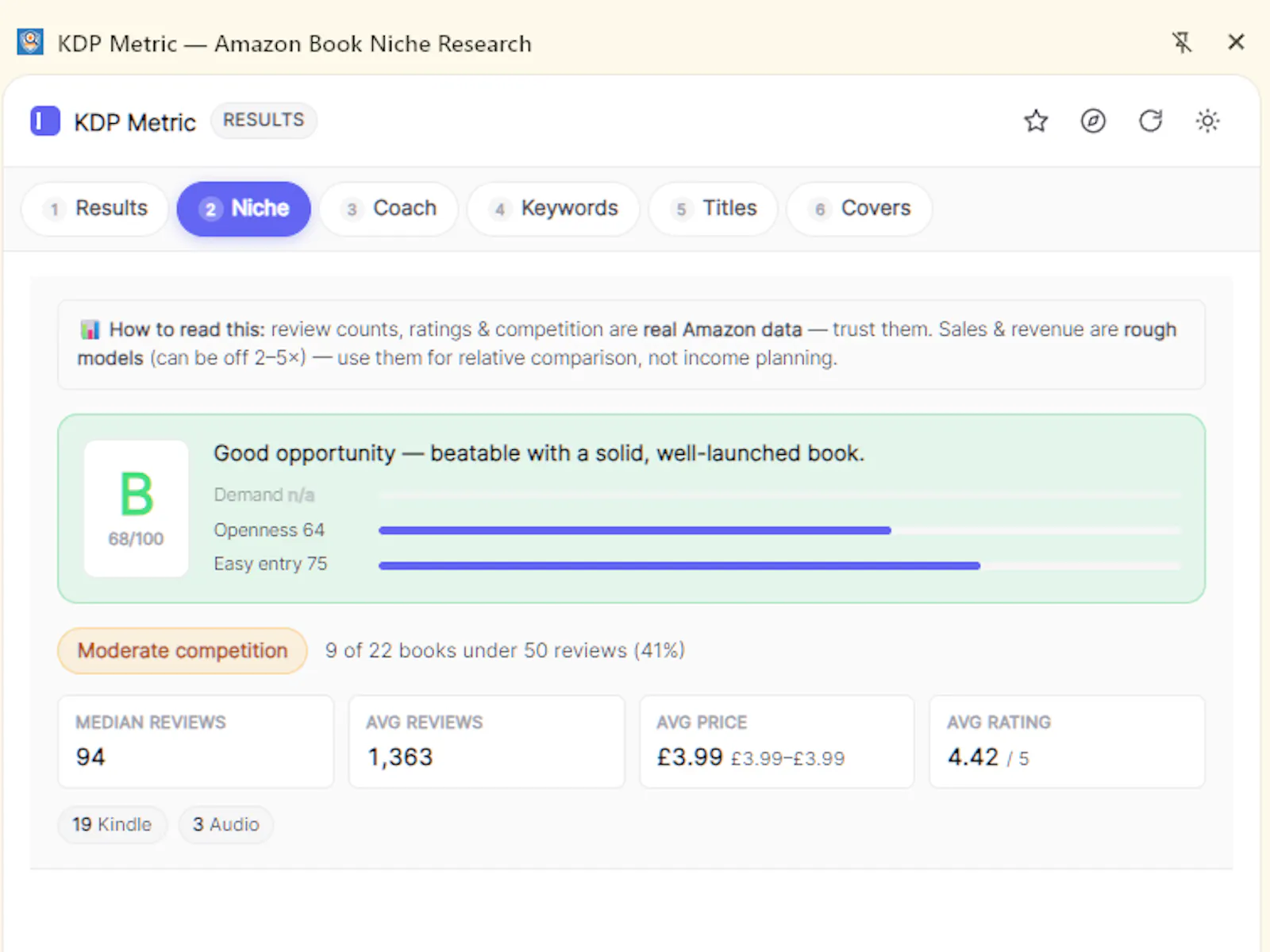 KDP Metric — Amazon book niche research screenshot 3