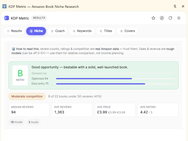 KDP Metric — Amazon book niche research screenshot 3