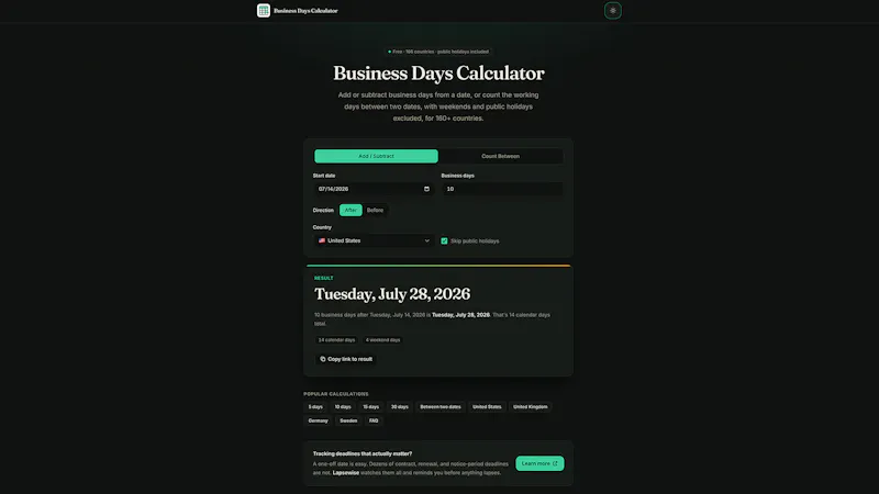 Business Days Calculator screenshot 7