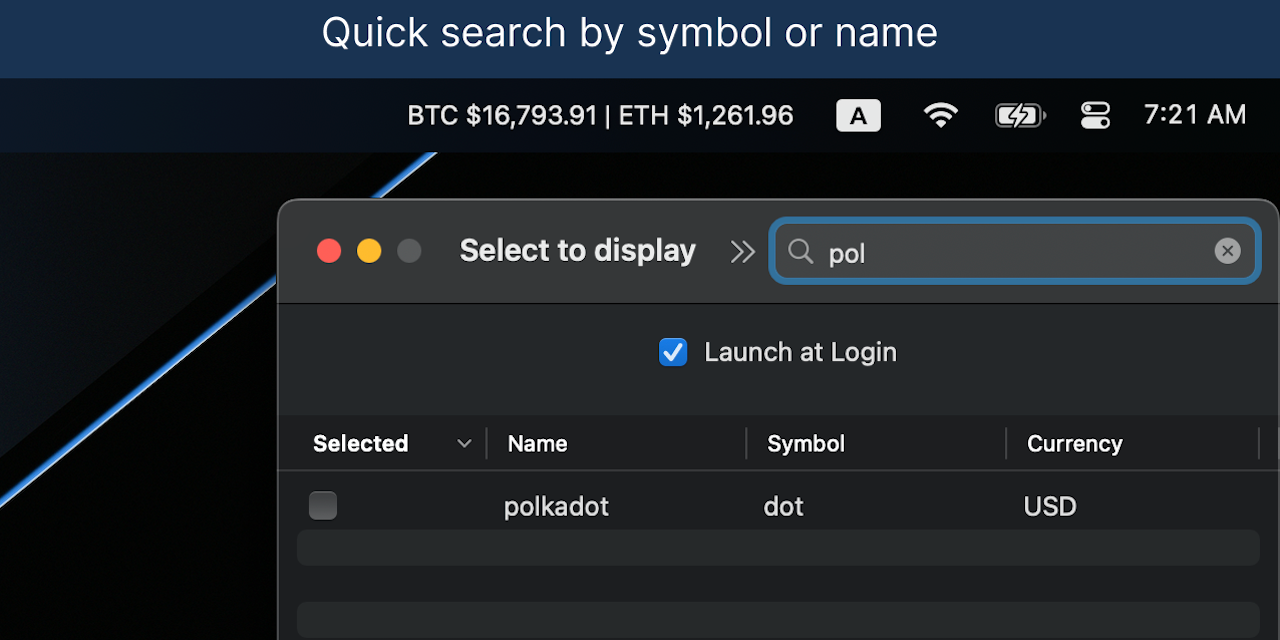 Media Hanya crypto bar - Live Coin Tracker (BTC, ETH & LAIN) 💰 di bar macOS anda 4